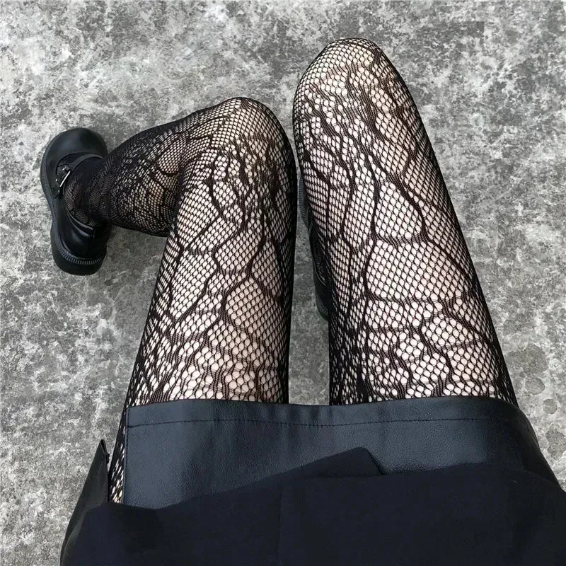 Heart Flower Mesh Japanese Girl Lolita Ins Tights Stockings White Fishnet Pantyhose Female for Women Summer Legging Stocking