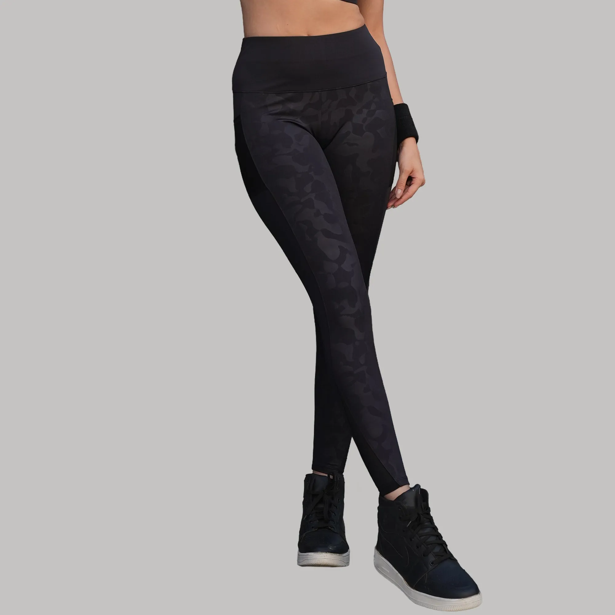 High-Waist Ankle-Length Comprassion Quick Dry Embossed Sports Leggings-At-13