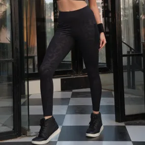 High-Waist Ankle-Length Comprassion Quick Dry Embossed Sports Leggings-At-13