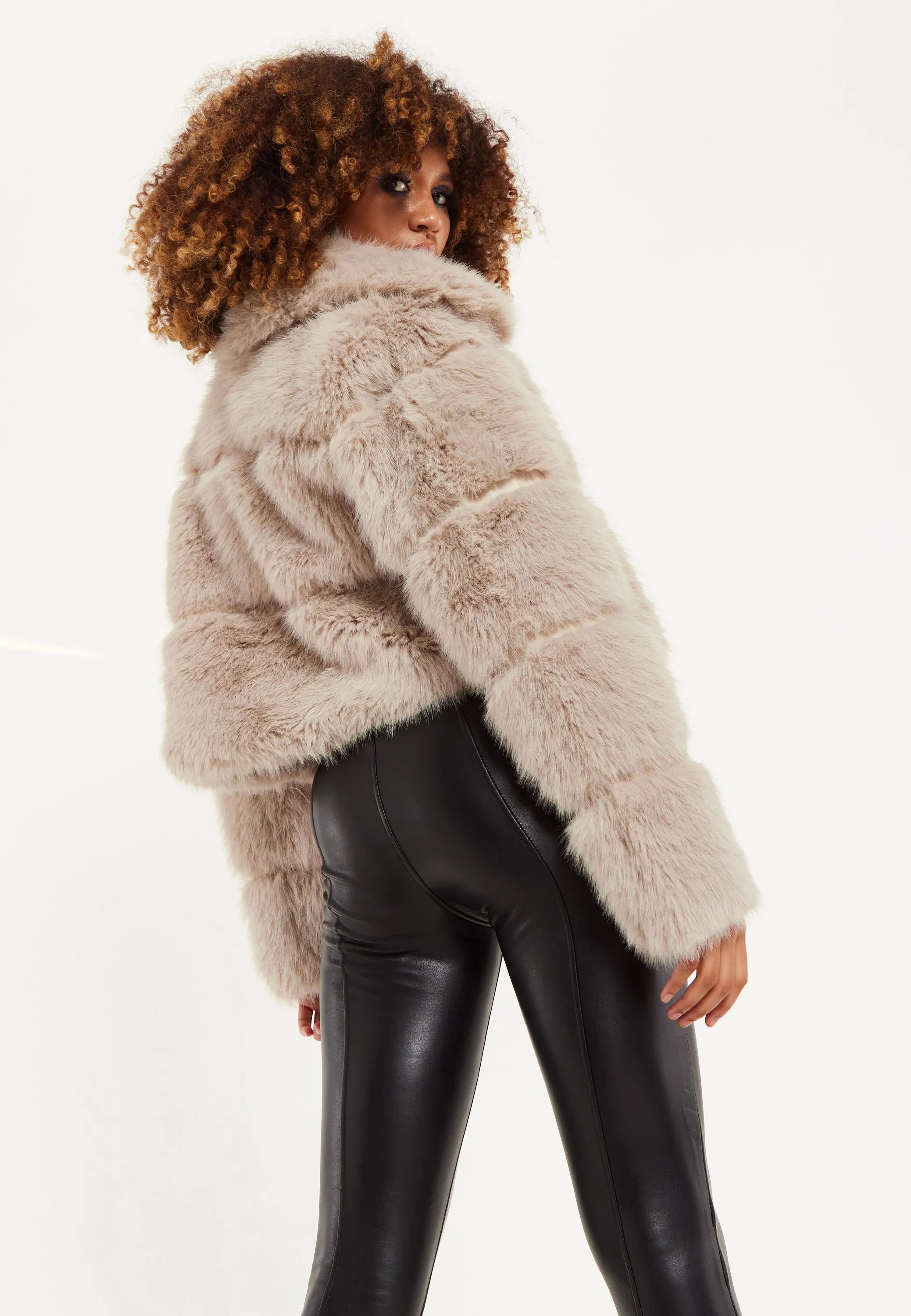House of Holland Mocha Faux Fur Cropped Jacket