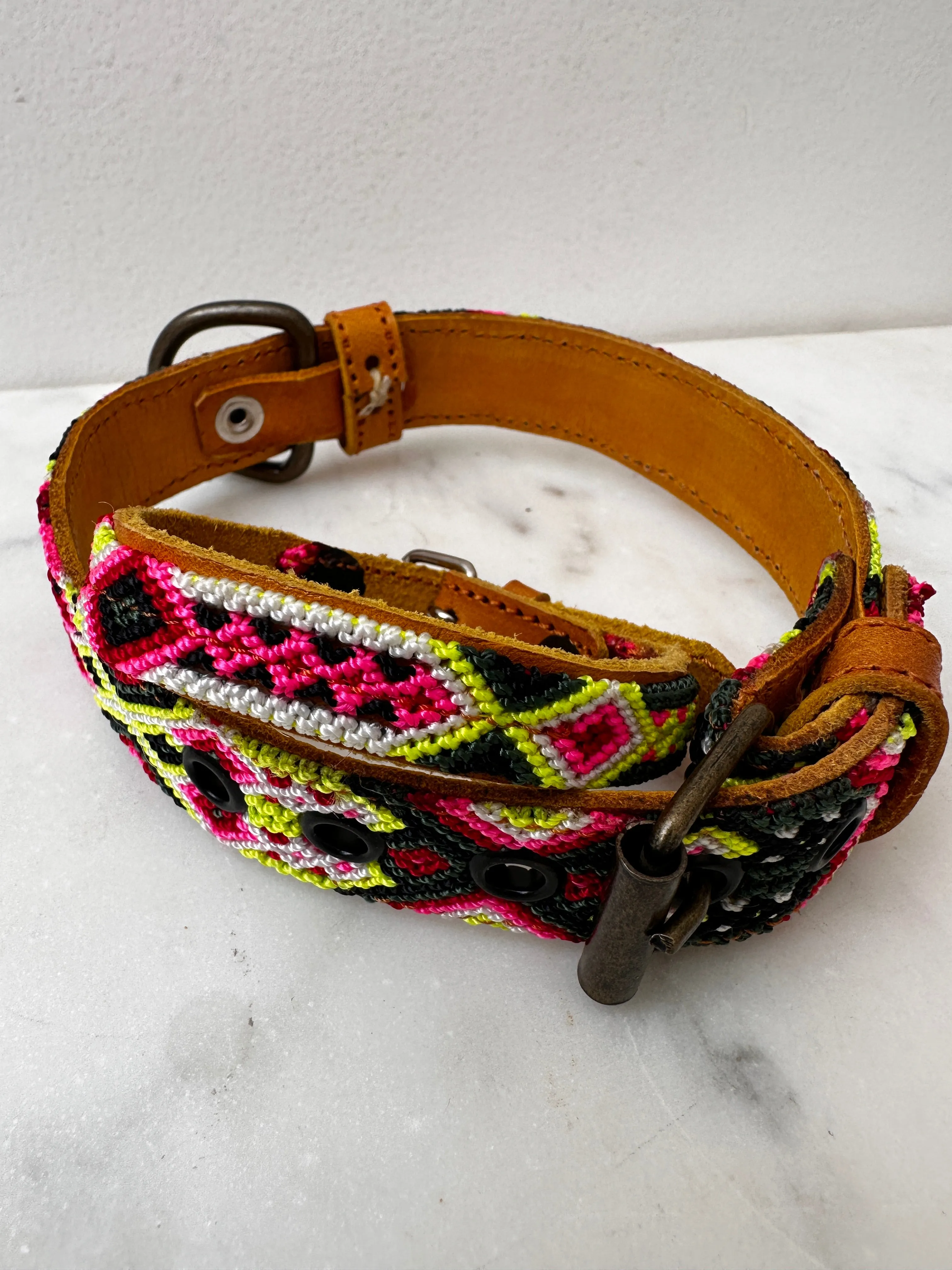 Huichol Fully Embroidered Dog Collar S3