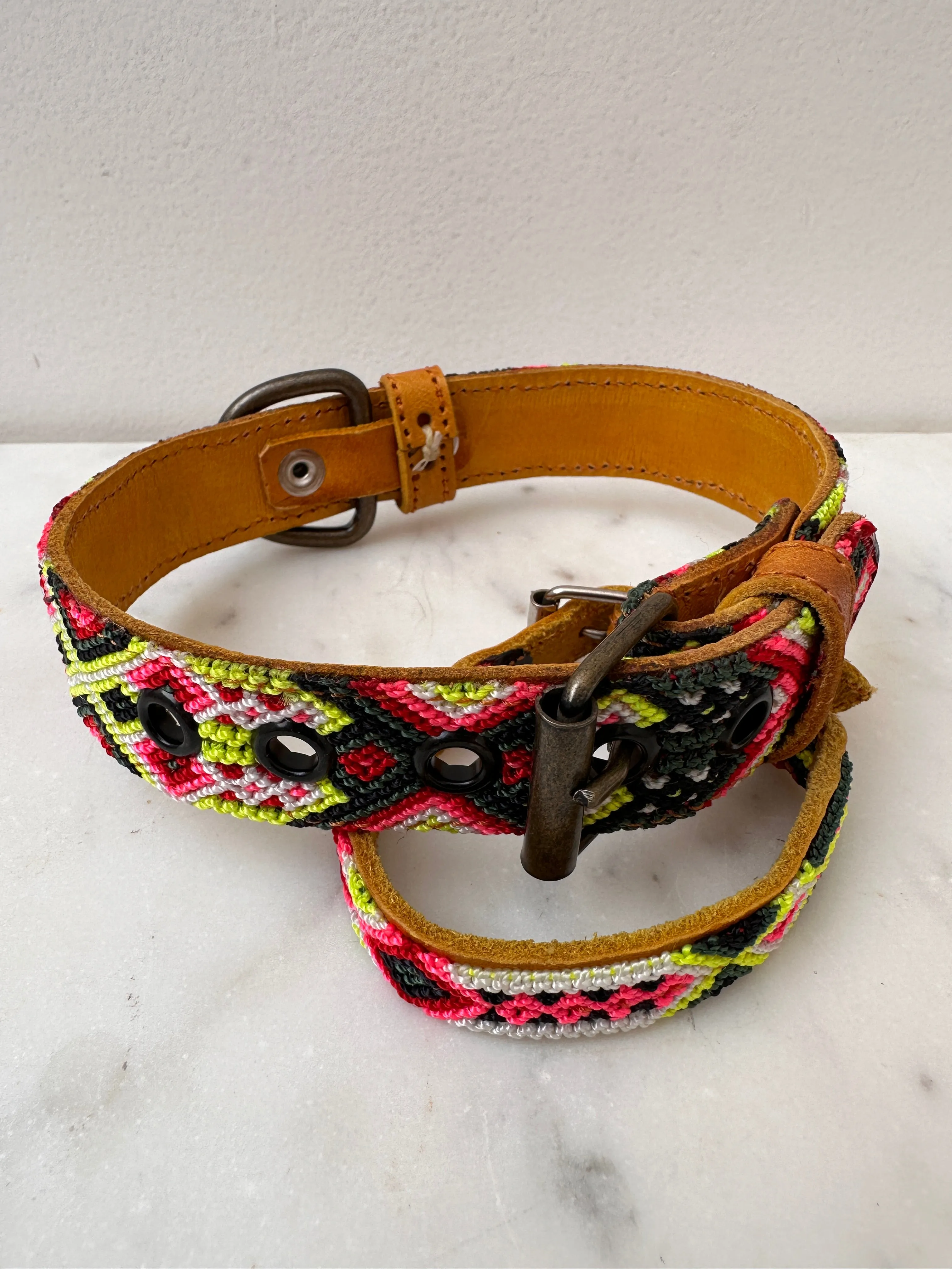 Huichol Fully Embroidered Dog Collar S3