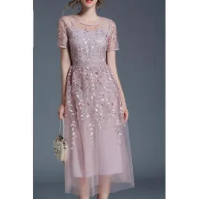 Ketty More Women Embroided Lace Short Sleeve Party Dress-KMWDC254