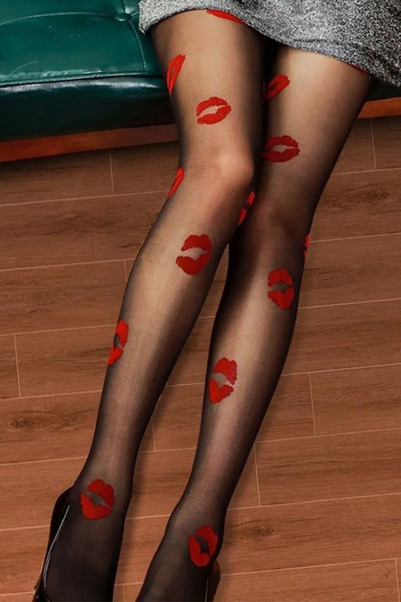Kiss Me Pretty Sheer Mesh Stockings - Red