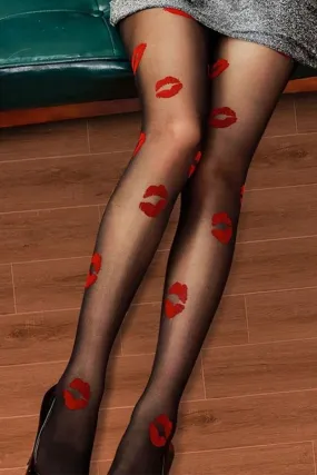 Kiss Me Pretty Sheer Mesh Stockings - Red