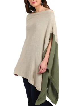 Knitted Linen and Cotton Color Block Poncho