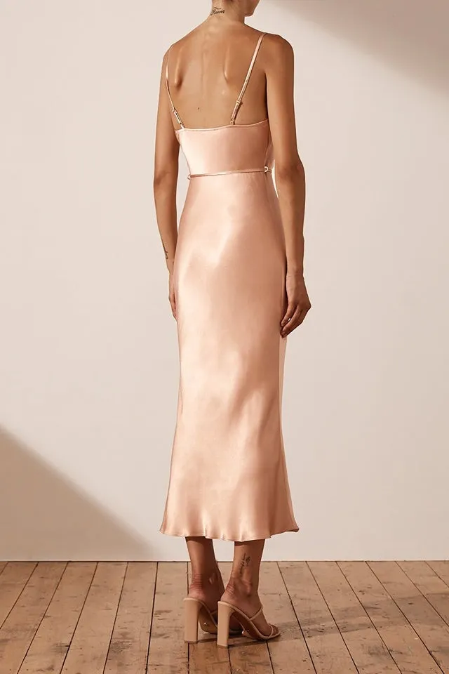 La Lune Bias Cowl Midi Dress in Desert Rose