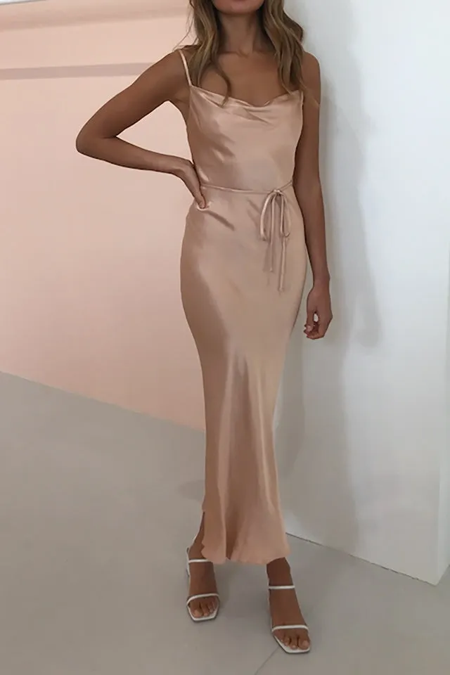 La Lune Bias Cowl Midi Dress in Desert Rose