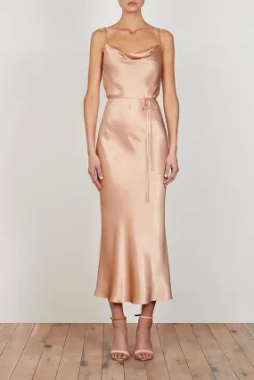 La Lune Bias Cowl Midi Dress in Desert Rose