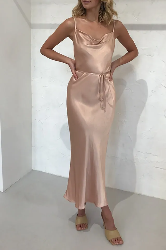 La Lune Bias Cowl Midi Dress in Desert Rose