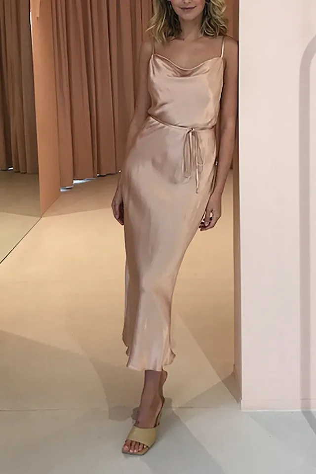 La Lune Bias Cowl Midi Dress in Desert Rose