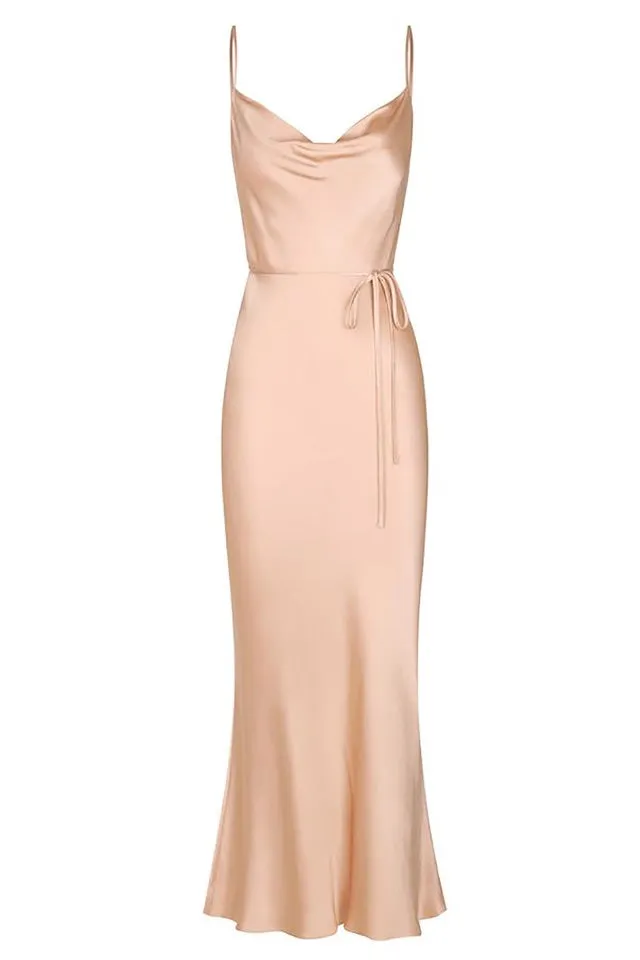 La Lune Bias Cowl Midi Dress in Desert Rose