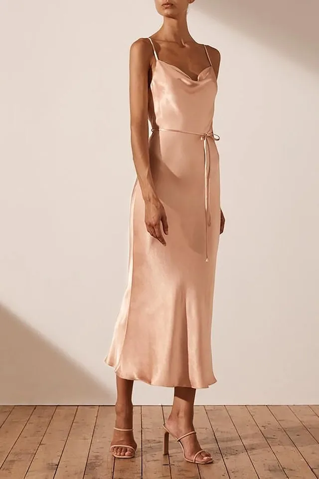 La Lune Bias Cowl Midi Dress in Desert Rose