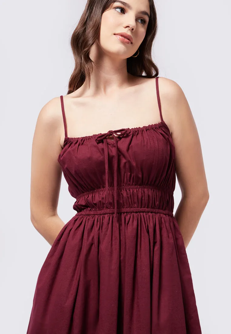 Linen Slip Dress with Smocked Waist
