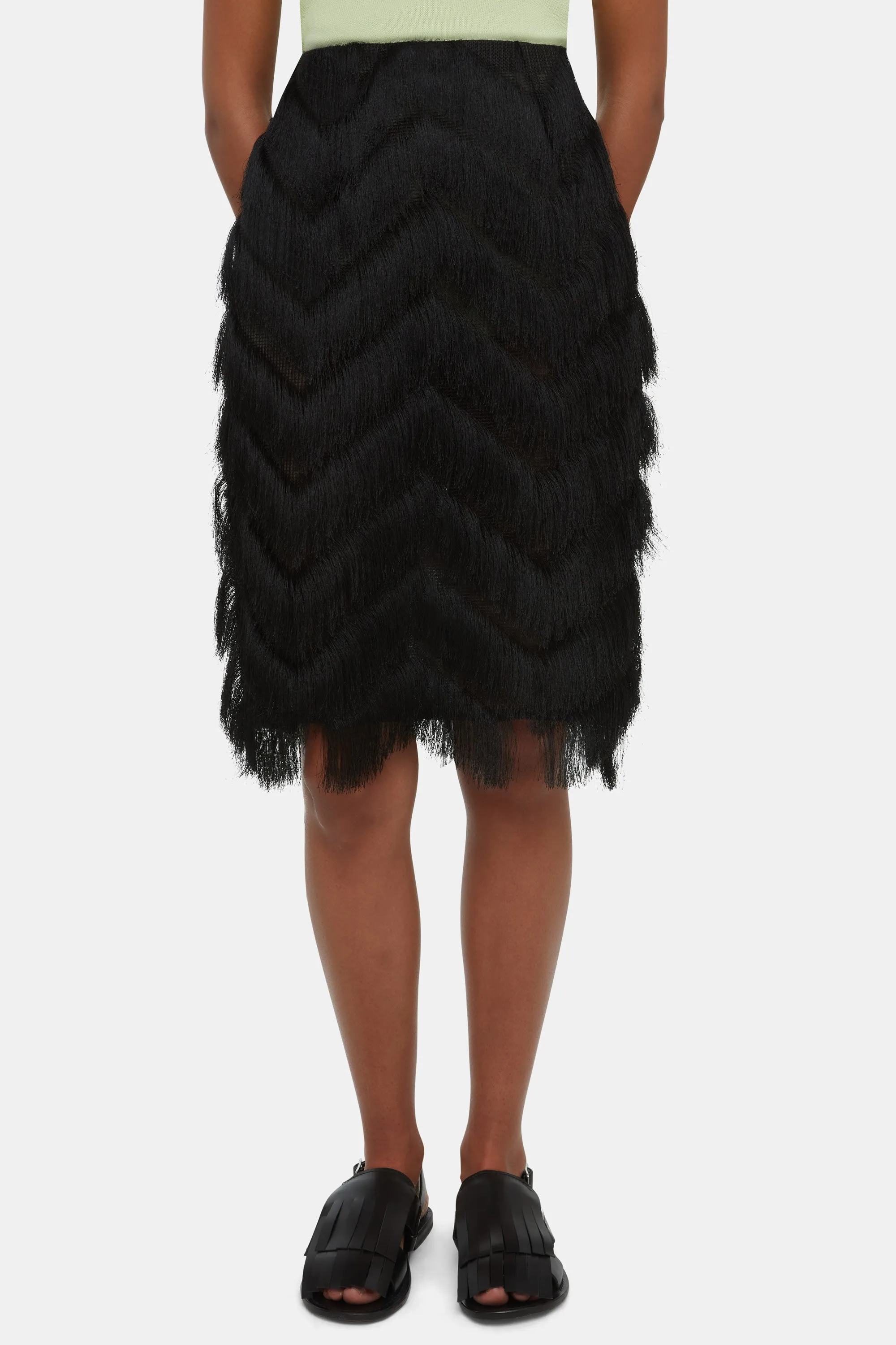 Lorelei Skirt In Black Zig Zag Fringe