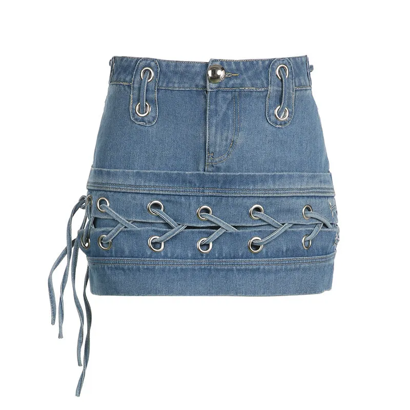 Low Waist Unique Design Denim Mini Skirt