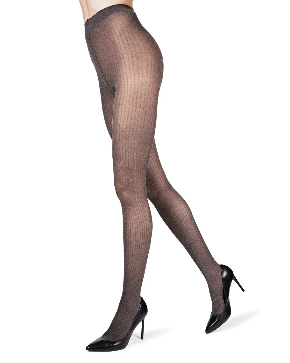 Luxury Divas Black Ribbed Pinstripe Tights