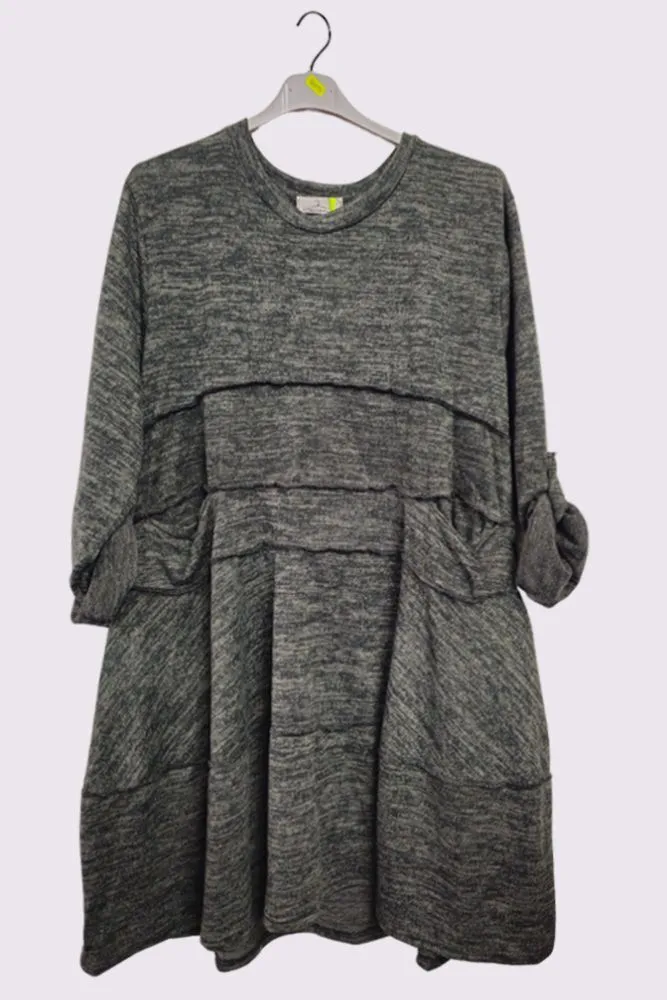 Marl Pattern Tiered Pocket Dress