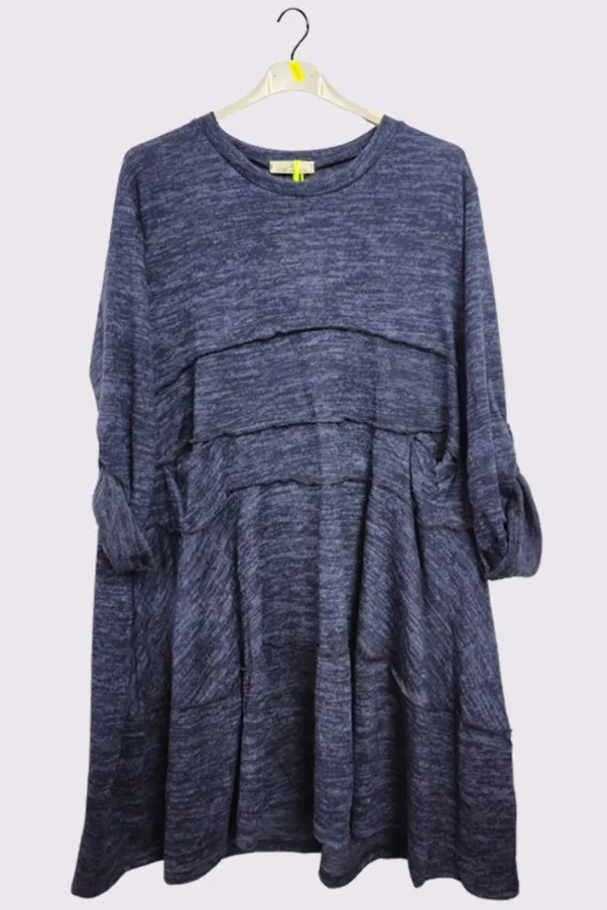 Marl Pattern Tiered Pocket Dress