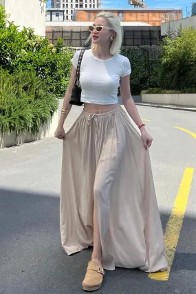 MDX Beige Elastic Waist Slit Long Women's Skirt MG2062 - Kempen