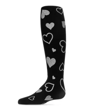 Memoi Sparkling Heart Tights Black
