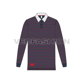 Mens Rugby Collar Shirt with Pin Stripes