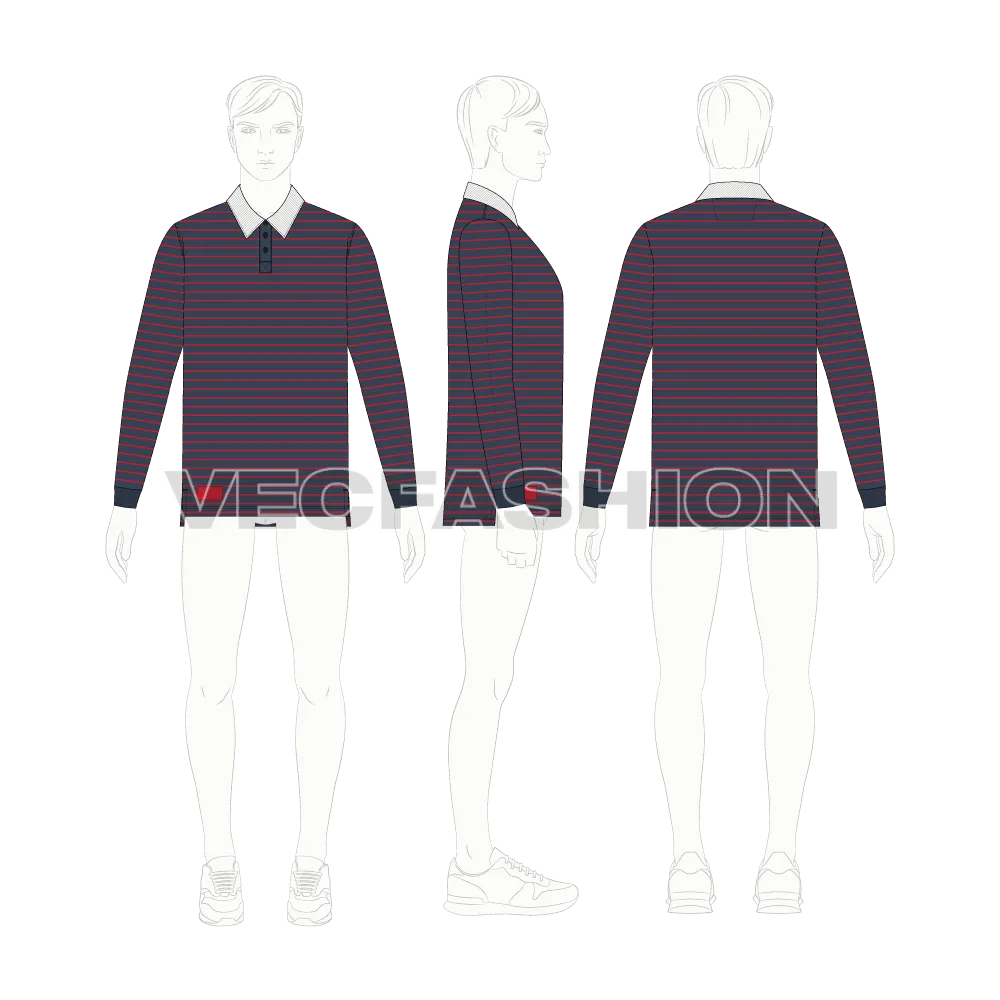 Mens Rugby Collar Shirt with Pin Stripes