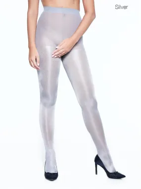 Miss Naughty Metallic Gloss Open Tights - Silver