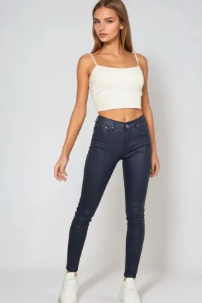 Navy Faux Leather Super Skinny Pants