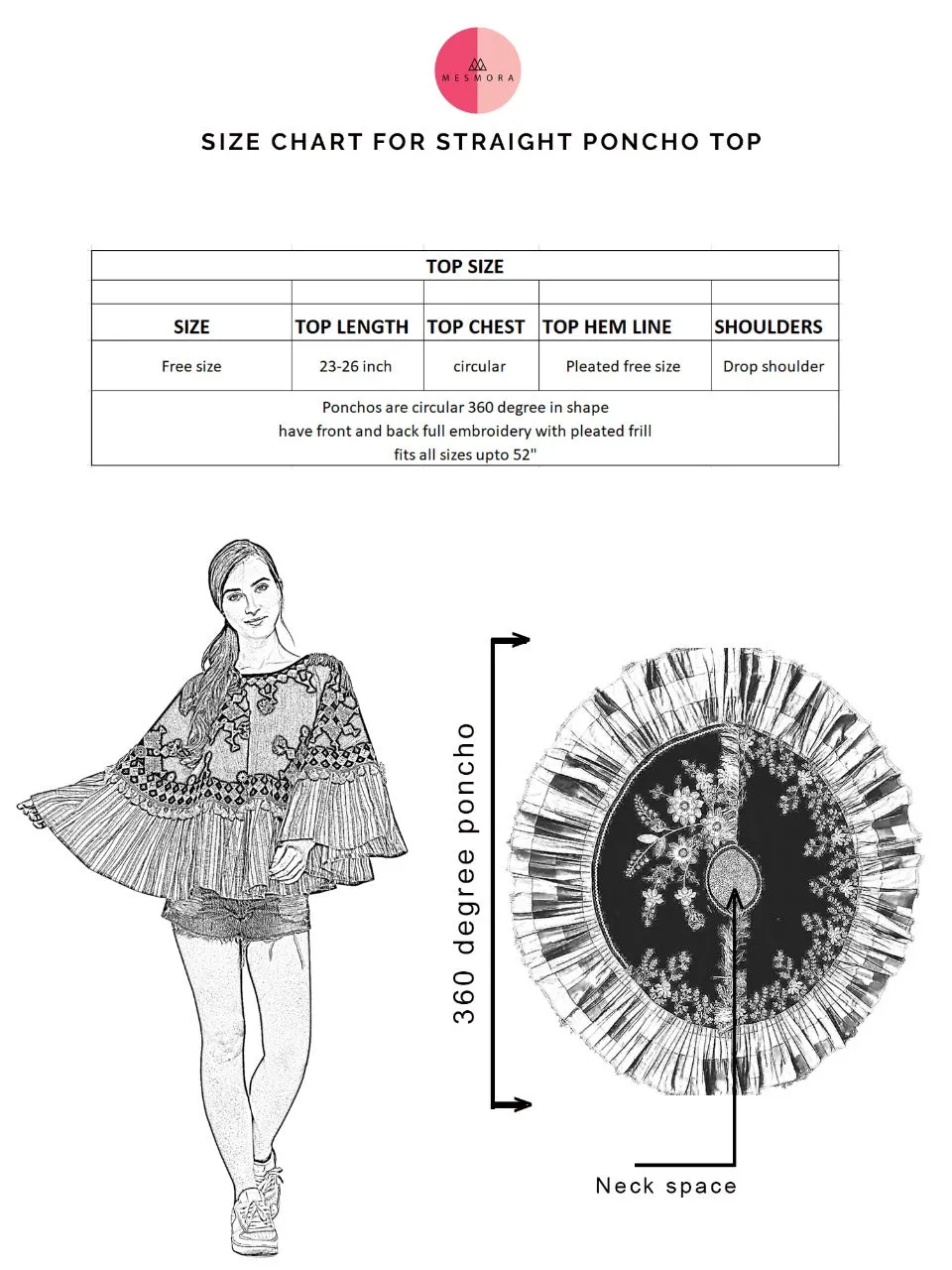 Neon Flower Embroidered Frill Round Poncho