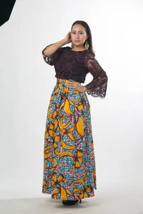 Orange multi print gathered Skirt
