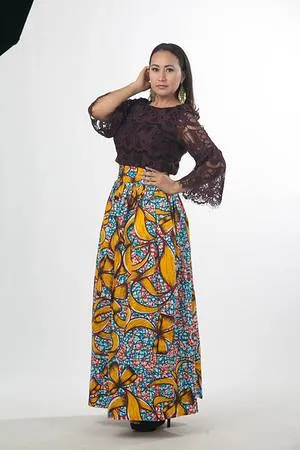 Orange multi print gathered Skirt