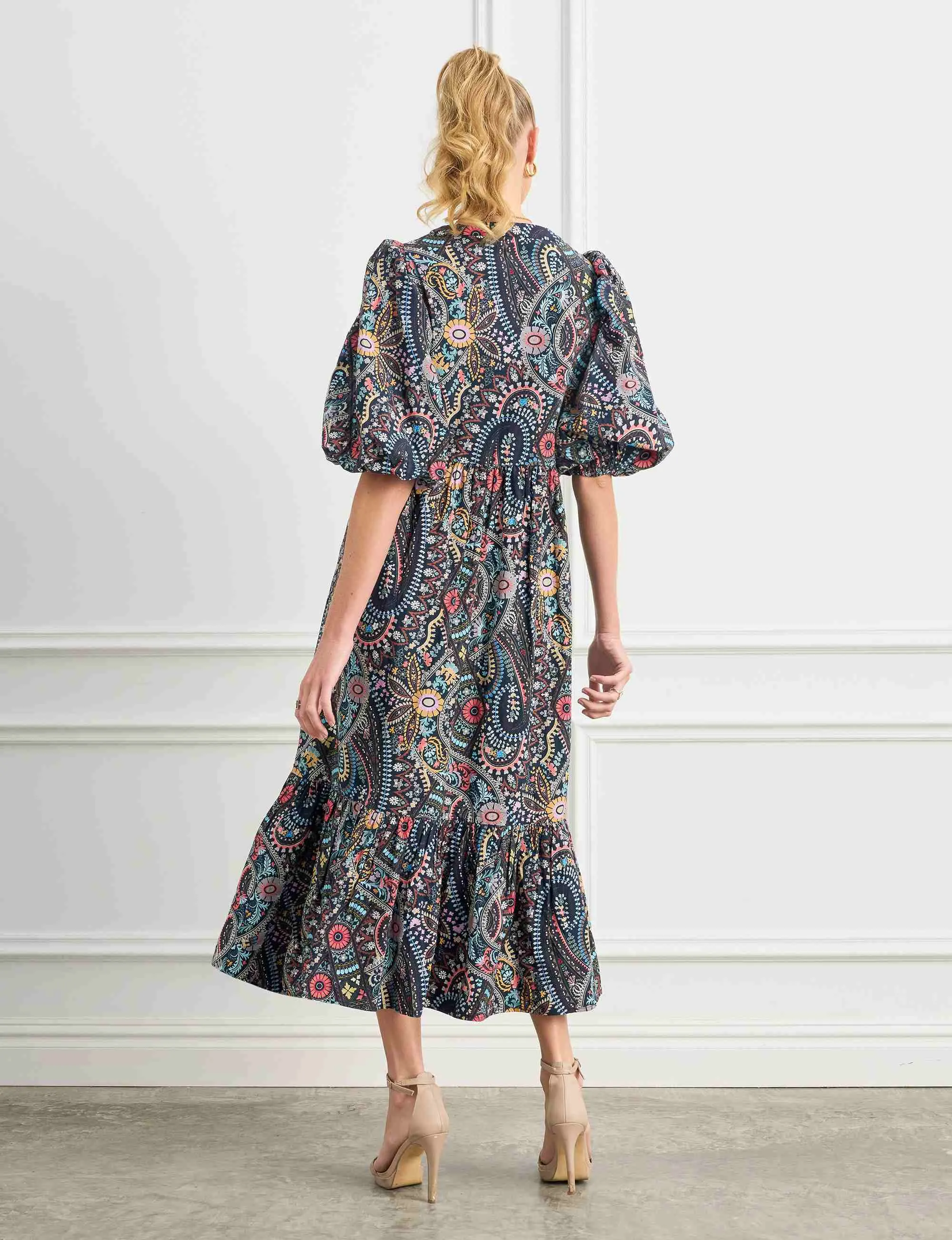 ORIGINAL SAMPLE Marisa ' Aztec Rose' Double Tiered Midi Dress