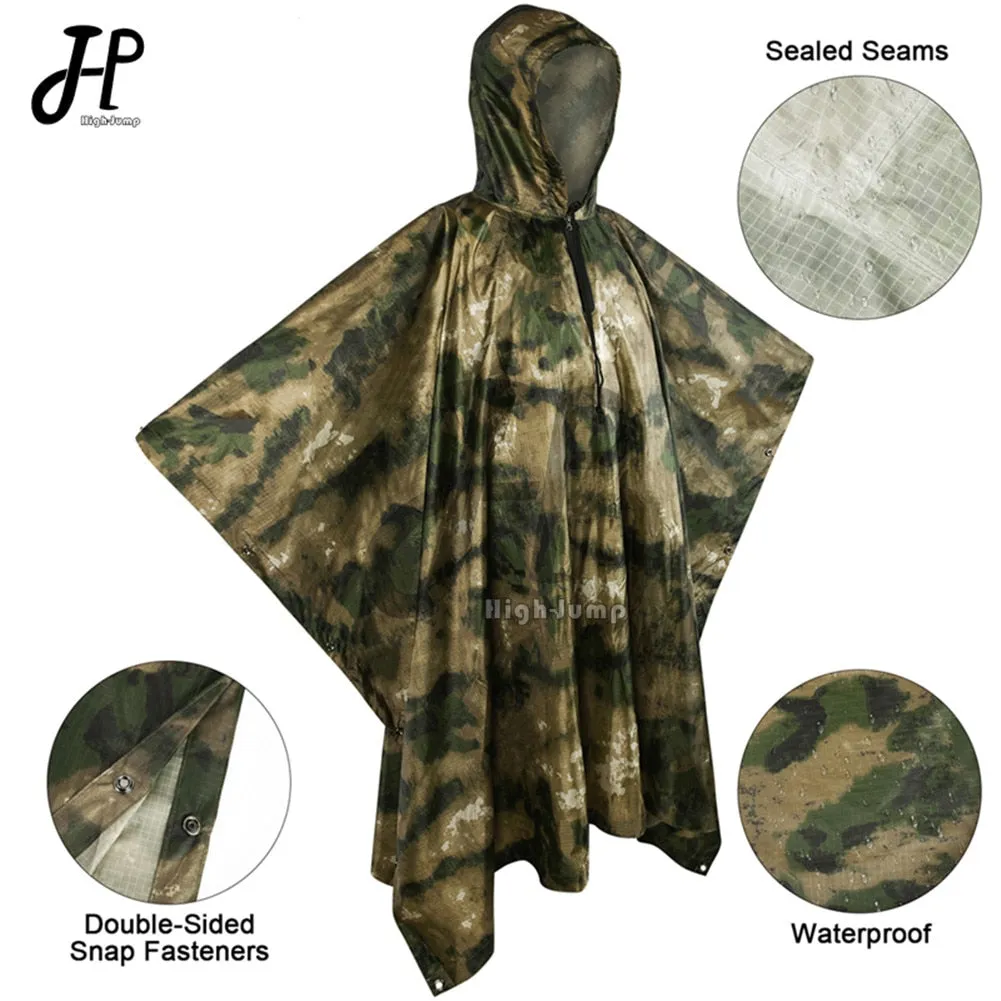 Outdoor Military Poncho 210T PU Army War Tactical Raincoat Hunting Ghillie Suit Accessories