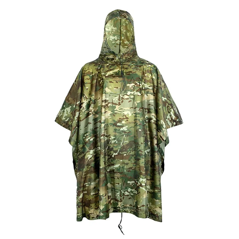 Outdoor Military Poncho 210T PU Army War Tactical Raincoat Hunting Ghillie Suit Accessories