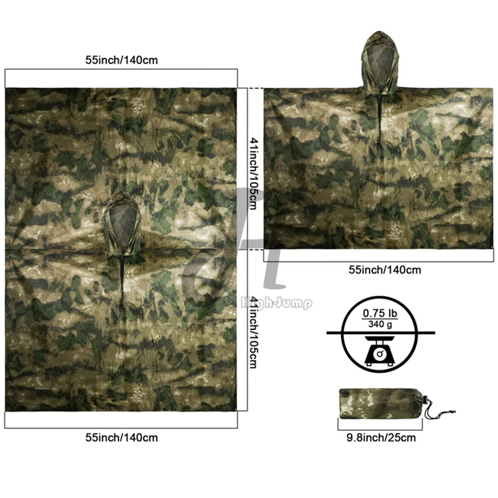 Outdoor Military Poncho 210T PU Army War Tactical Raincoat Hunting Ghillie Suit Accessories