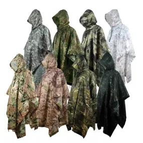 Outdoor Military Poncho 210T PU Army War Tactical Raincoat Hunting Ghillie Suit Accessories