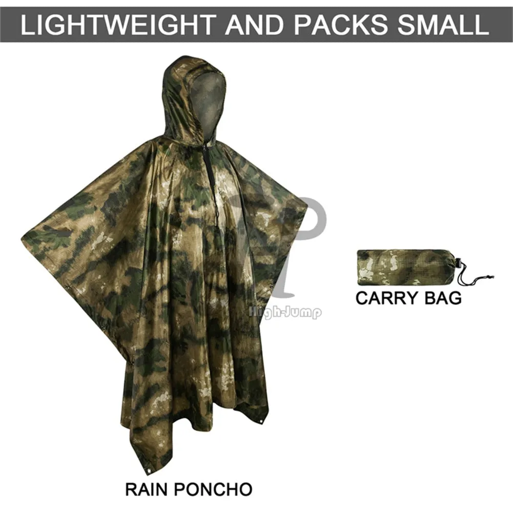 Outdoor Military Poncho 210T PU Army War Tactical Raincoat Hunting Ghillie Suit Accessories