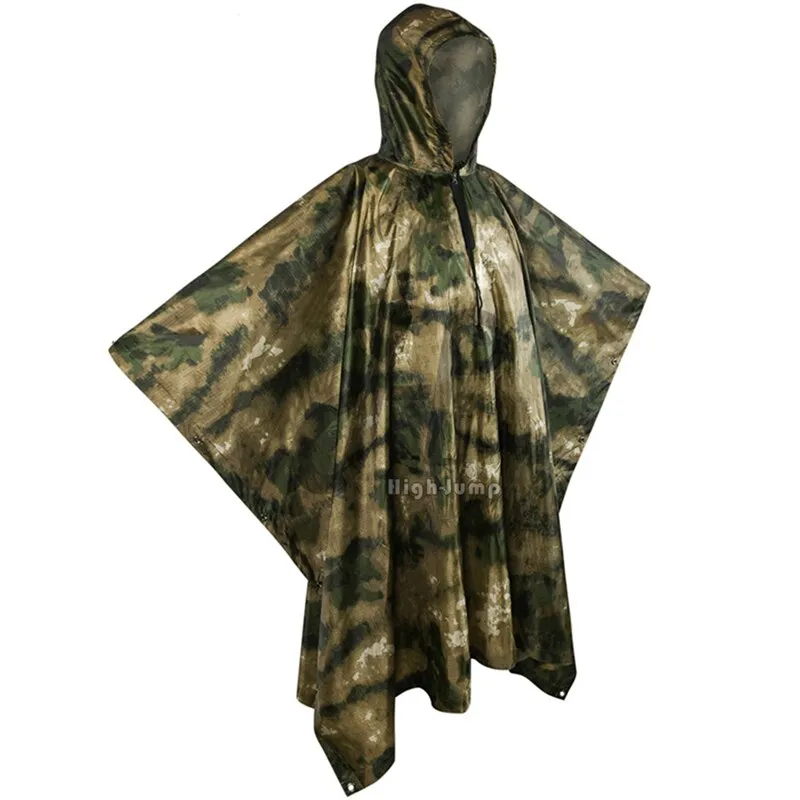 Outdoor Military Poncho 210T PU Army War Tactical Raincoat Hunting Ghillie Suit Accessories
