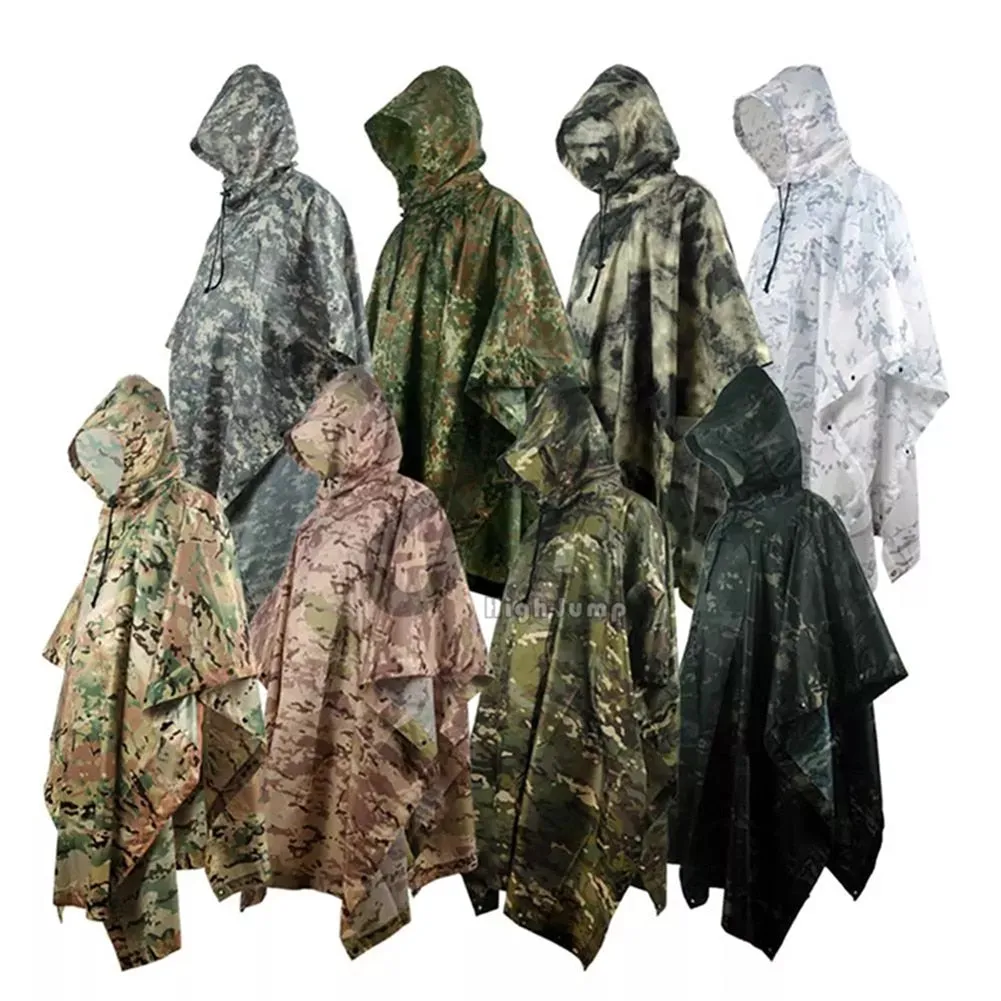 Outdoor Military Poncho 210T PU Army War Tactical Raincoat Hunting Ghillie Suit Accessories