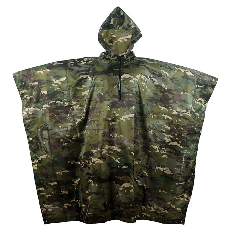 Outdoor Military Poncho 210T PU Army War Tactical Raincoat Hunting Ghillie Suit Accessories