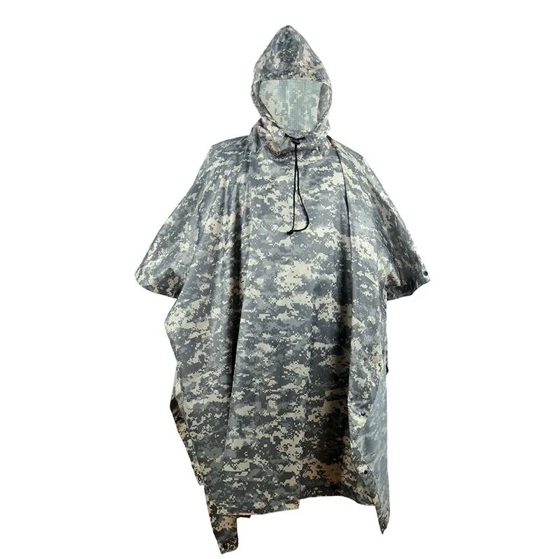 Outdoor Military Poncho 210T PU Army War Tactical Raincoat Hunting Ghillie Suit Accessories