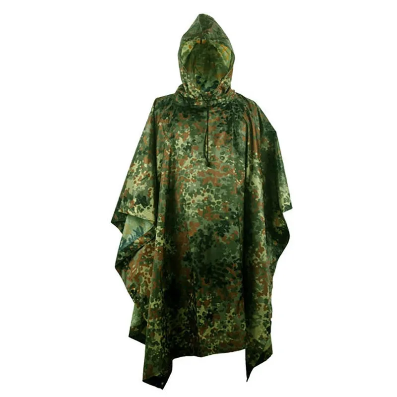 Outdoor Military Poncho 210T PU Army War Tactical Raincoat Hunting Ghillie Suit Accessories