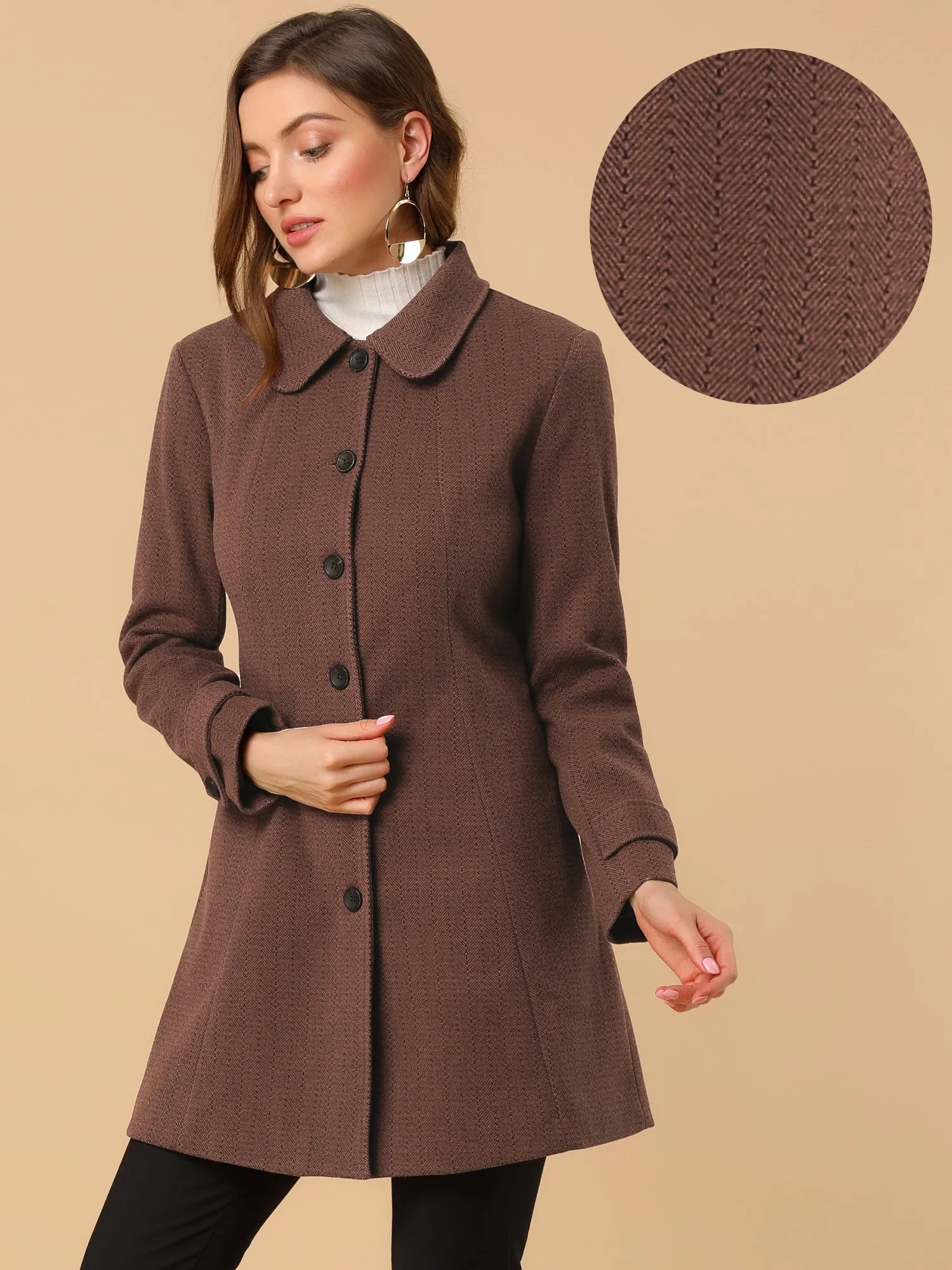 Peter Pan Collar Single Breasted Overcoat Winter Pea Coat