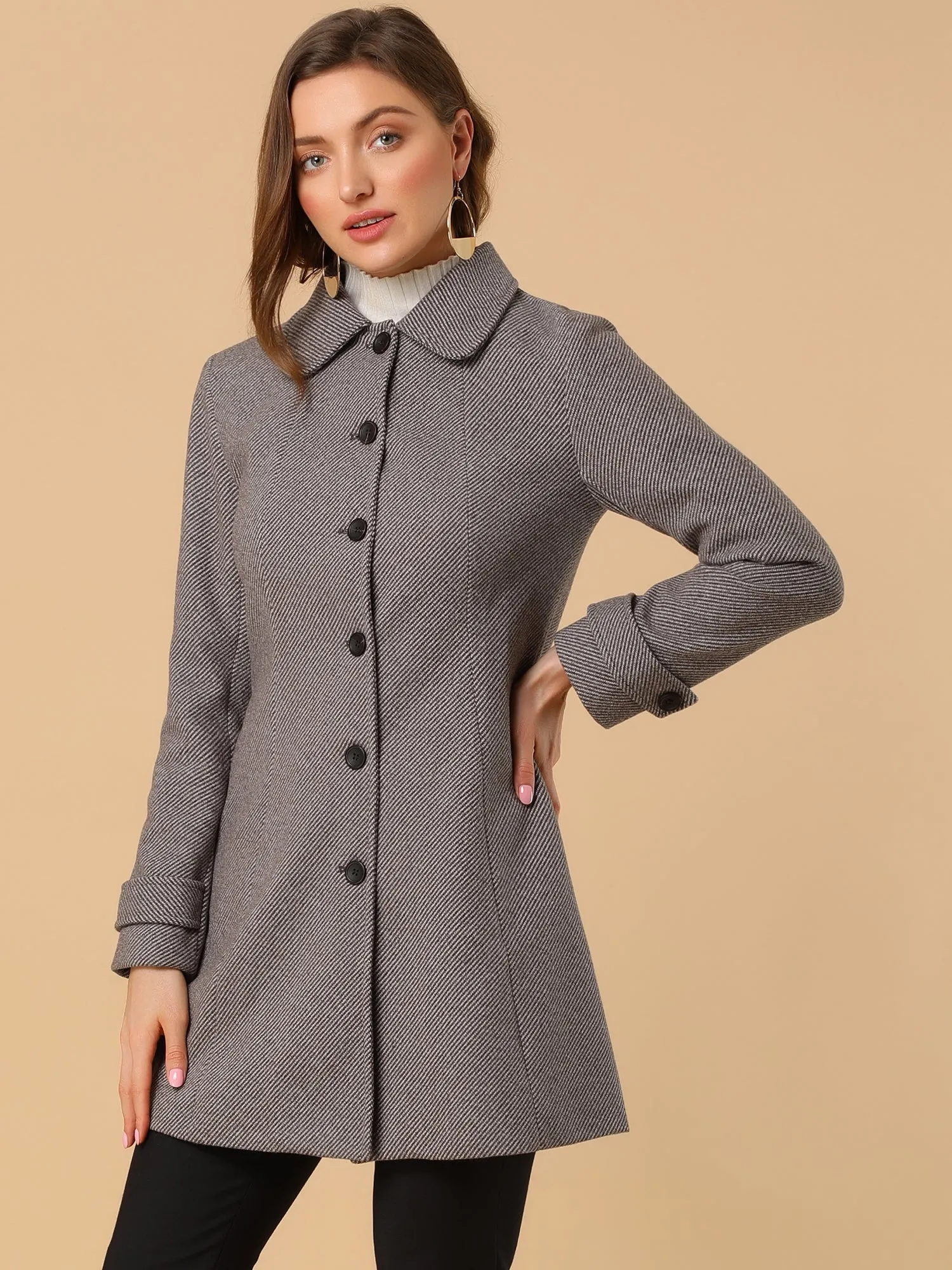 Peter Pan Collar Single Breasted Overcoat Winter Pea Coat