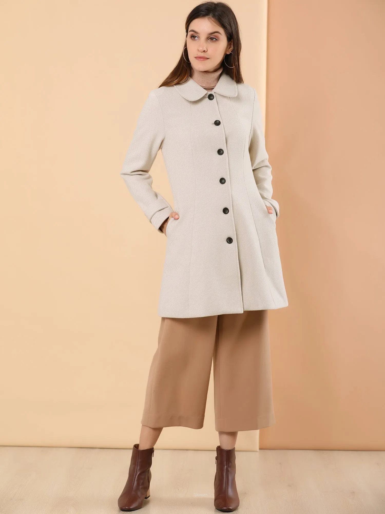 Peter Pan Collar Single Breasted Overcoat Winter Pea Coat