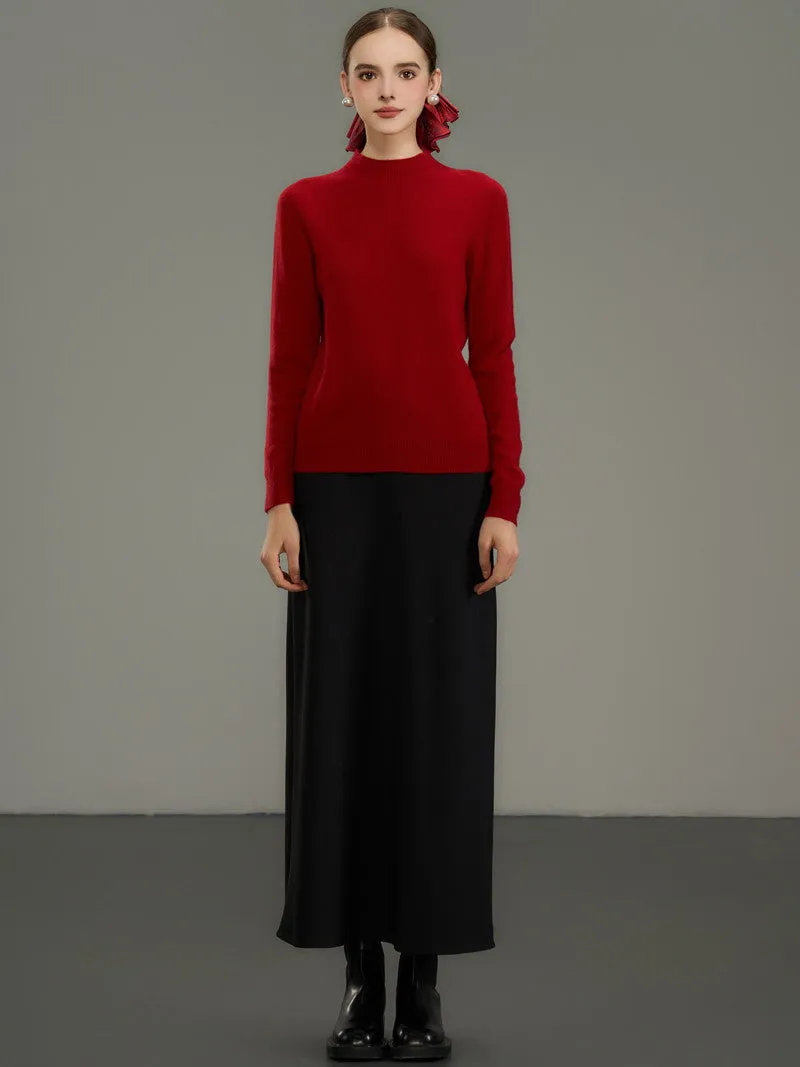 Plain Simple Flare Retro High-Waist Long-Skirt