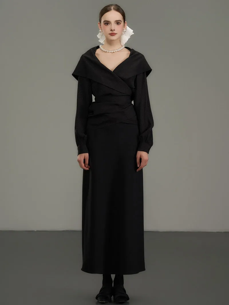 Plain Simple Flare Retro High-Waist Long-Skirt