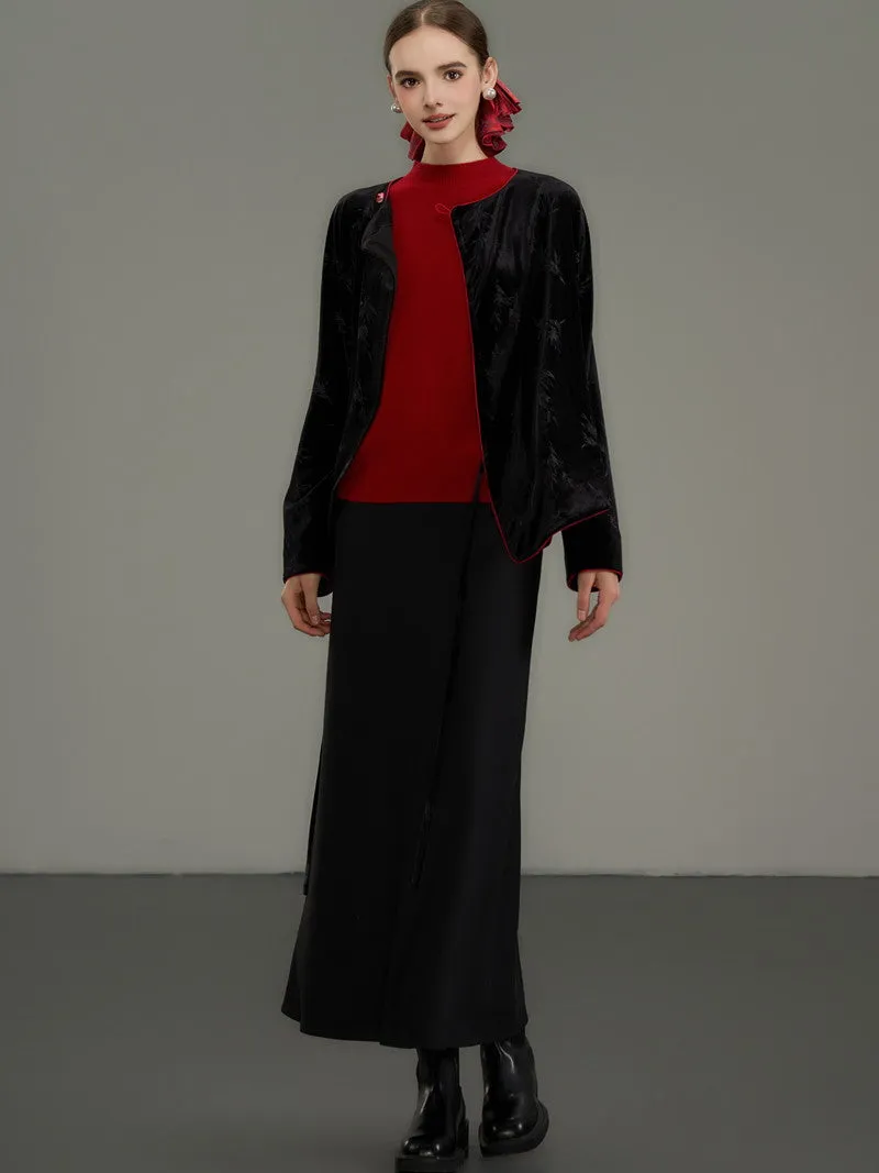 Plain Simple Flare Retro High-Waist Long-Skirt
