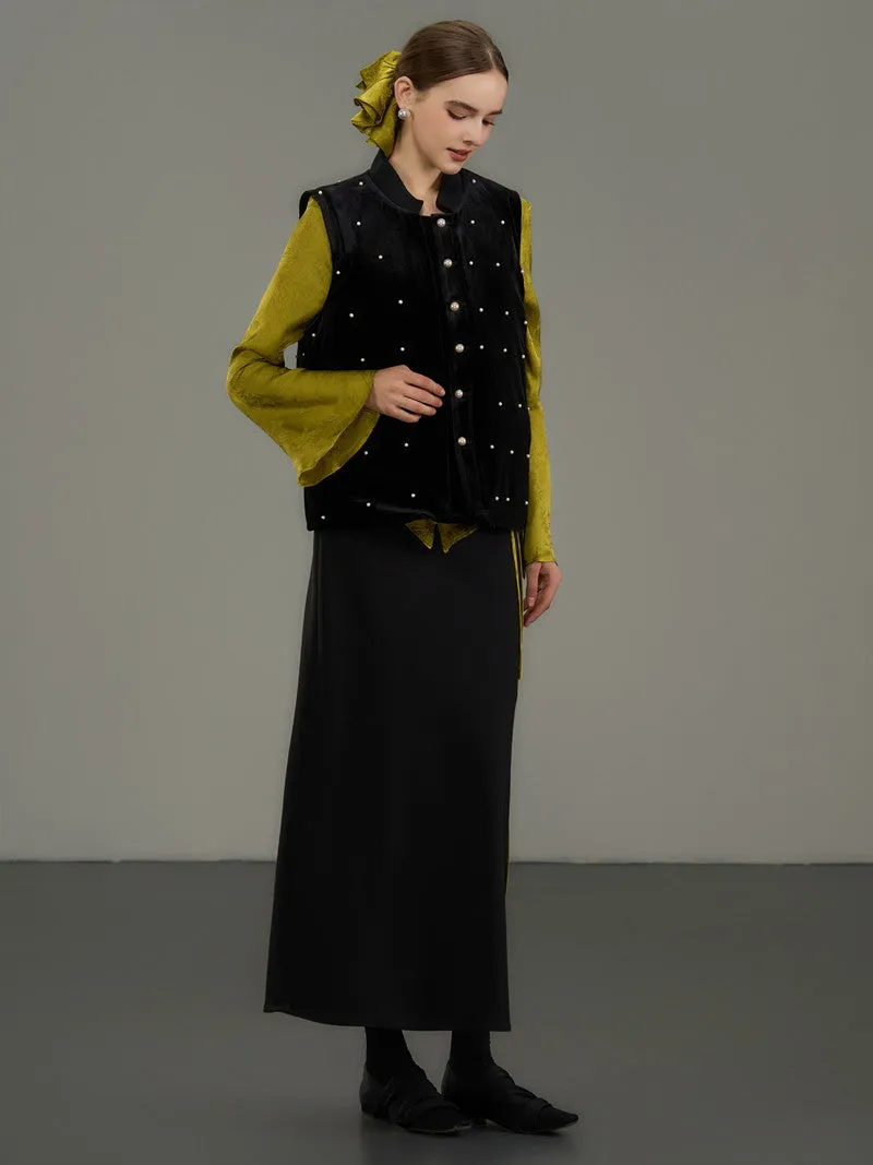 Plain Simple Flare Retro High-Waist Long-Skirt